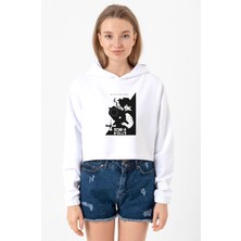 Tshirthane Cowboy Bebop Spike See You Space Cowboy Beyaz Optik Kadın Crop Kapşonlu