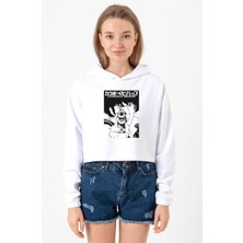 Tshirthane Cowboy Bebop Spike See You Space Cowboy Beyaz Optik Kadın Crop Kapşonlu