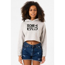 Tshirthane Cowboy Bebop Retro Letter Logo Grimelanj Kadın Crop Kapşonlu