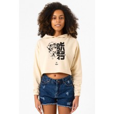 Tshirthane Cowboy Bebop Vintage Ein And Ed Bej Kadın Crop Kapşonlu