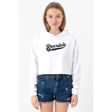 Tshirthane Riverdale Bronx New York City Beyaz Optik Kadın Crop Kapşonlu