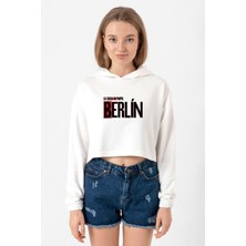 Tshirthane La Casa De Papel Berlin Ekru Kadın Crop Kapşonlu