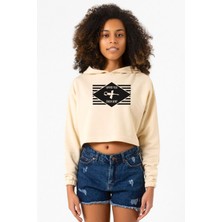 Tshirthane Cowboy Bebop Hammer Head Bej Kadın Crop Kapşonlu