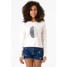 Tshirthane Siyah Beyaz Parmak İzi Ekru Ekstra Uzunkol Sweatshirt