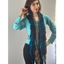 Gönülden Tasarım Ekose Büzgülü Renkli Kadın Fular Şal 180X45 cm