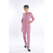 Badem Model Soft Likra Fermuarlı Pudra Renk Cerrahi Üniforma Takım