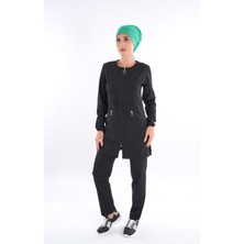 Nur Medikal Giyim Badem Model Soft Likra Fermuarlı Siyah Renk Cerrahi Üniforma Takım