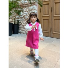 Küçüğüm Butik Pembe Kaşe Kız Çocuk Kışlık V Yaka Jile Elbise
