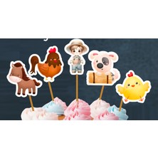 Hiras Dizayn 15ADET Çiftlik Hayvanları Iyiki Doğdun Cupcake Doğum Günü Süsü Pasta Kürdanı  6-7 cm  Cupcake Pasta