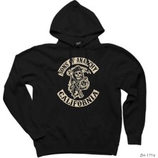 Wakha Sons Of Anarchy California Siyah Kapşonlu Sweatshirt Hoodie