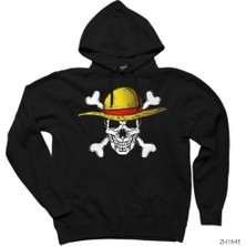 Wakha One Piece Pirate Skull Siyah Kapşonlu Sweatshirt Hoodie