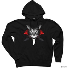 Wakha Kedi Cat Vampire Siyah Kapşonlu Sweatshirt Hoodie