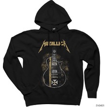 Wakha Metallica Guitar Cross Siyah Kapşonlu Sweatshirt Hoodie