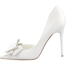 Trendy Anka Kadın Beyaz Cilt 8cm Ince Şeffaf Kapak Topuklu Stiletto Ayakkabı