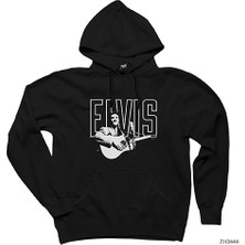 Wakha Elvis Presley Guitar Siyah Kapşonlu Sweatshirt Hoodie