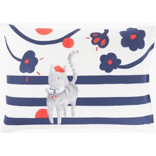 Carre Blanc Organik Pamuklu Ptitchic Kedi Desenli Çift Taraflı Yastık Kılıfı 1 Adet 50X70CM