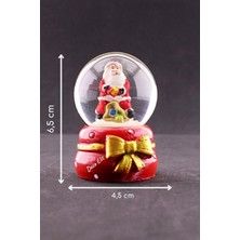 Dekoratif Yeni Yıl Noel Baba Temalı Kurdele Detaylı Mini Boy Işıklı Kar Küresi 6,5 cm