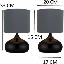2 Adet Füme Kumaş Şapkalı Metal Elips Masa Lambaları El Işi Sıvama Metal