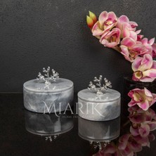 Miarik Design Gri Mermer Pirinç Kulplu 2 Li Dekoratif Kutu