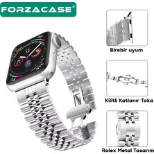 Forzacase Apple Watch 44 / 45 / 46 / 49 mm ile Uyumlu Rolex Tasarım Metal Kordon Kayış - FC878