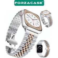 Forzacase Apple Watch 44 / 45 / 46 / 49 mm ile Uyumlu Rolex Tasarım Metal Kordon Kayış - FC878