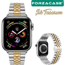 Forzacase Apple Watch 44 / 45 / 46 / 49 mm ile Uyumlu Rolex Tasarım Metal Kordon Kayış - FC878