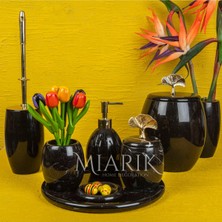Miarik Design Dekoratif Siyah Mermer Banyo Seti Takımı 7 Li Pirinç Aksesuar Detaylı Tasarım Set