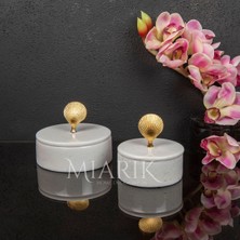 Miarik Design Beyaz Mermer Pirinç Kulplu 2 Li Dekoratif Kutu