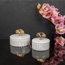 Miarik Design Beyaz Mermer Pirinç Kulplu 2 Li Dekoratif Kutu