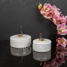 Miarik Design Beyaz Mermer Pirinç Kulplu 2 Li Dekoratif Kutu