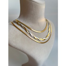 Ikili Italyan Zincir Sarmal Gold-Silver Çelik Kolye