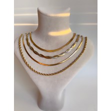 Ikili Italyan Zincir Sarmal Gold-Silver Çelik Kolye