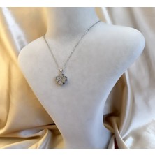 Hareketli Yonca Uçlu Silver Çelik Kolye