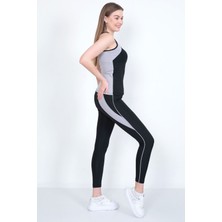 Sea Queen Kadın Yüksek Bel Likralı Toparlayıcı Dalgıç Kumaş Koşu & Fitness Yoga & Pilates Spor Crop-Tayt 2 Li Takım