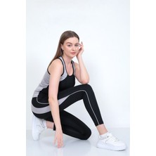 Sea Queen Kadın Yüksek Bel Likralı Toparlayıcı Dalgıç Kumaş Koşu & Fitness Yoga & Pilates Spor Crop-Tayt 2 Li Takım