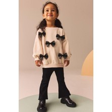 Magu Fiyonk Desenli Pamuklu Sweatshirt Tayt Set Alt-Üst Takım Kız Çocuk