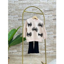 Magu Fiyonk Desenli Pamuklu Sweatshirt Tayt Set Alt-Üst Takım Kız Çocuk