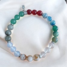 Mga Doğaltaş Yengeç Burcu Bilekliği (Labradorit Taşı, Ay Taşı, Sitrin Taşı, Kristal Kuvars Taşı, Aventurin, Akik) Doğal Taş Bileklik