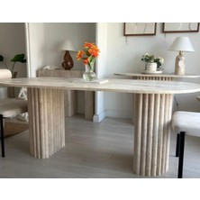Miarik Design 2 Sütunlu Briella Dikdortgen Traverten Mermer Yemek Masası