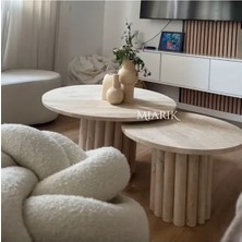 Miarik Design Mermer Sütun Ayak 2'li Takım Orta Sehpa