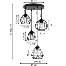 4 Başlı Metal Salon Avize Yemek Masalsı Lambası