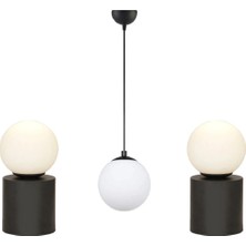 Cam ve Metal Avize Seti 2 Adet Abajur 1 Adet Sarkıt Avize