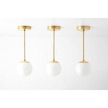 Gold Kaplama Cam 3 Adet Kartopu Modern Camlı Avize Metal Gövde