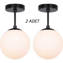 2 Adet Kartopu Modern Camlı Avize Metal Gövde