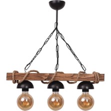 3 Lü Rustik Nigrum Halatlı Ahşap Avize