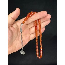 Anemore Collection Ateş Kehribar Tesbih Açık Turuncu Renkli Kesme Kesim 10,5mmX6mm T-663