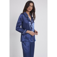 Vıoshıne Kadın Saten Biyeli Gömlek Pantolon Dokuma Pijama Takımı