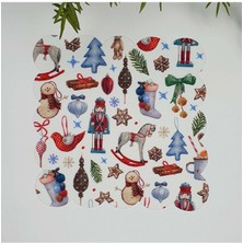 Decofav Sulu Boya Yılbaşı Obje Desenli Lazer Kesim Kumaş Kokteyl Peçetesi 1 Adet