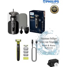 Philips SIfır Traş-Burun Vucüt Erkek Bakım Seti- Premium Kablosuz, 7 yıl motor ve pil ömrü SP9872/22 9000 Serisi Islak Kuru Tıraş Makinesi+One Blade Hafif Pratik Traş