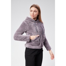 Vioshine Kadın Kapüşonlu Peluş Cepli Welsof Hırka Fermuarlı Ceketi